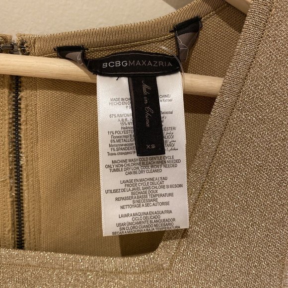 bcbg maxazria Gold Square Neck Sparkly Bodycon Mini Dress XS - Picture 7 of 13